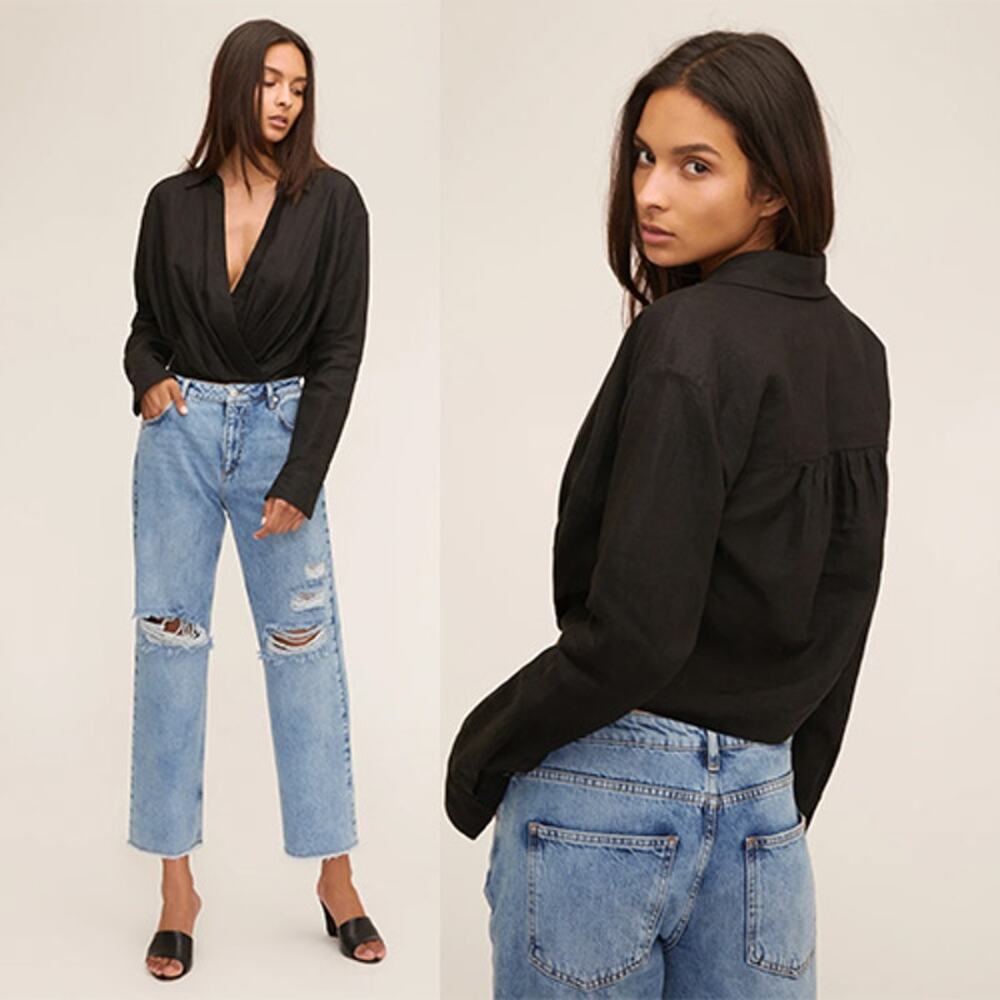 NWT vMarissa Webb Maxwell Linen Asymmetrical Black Crop Top Size: Medium